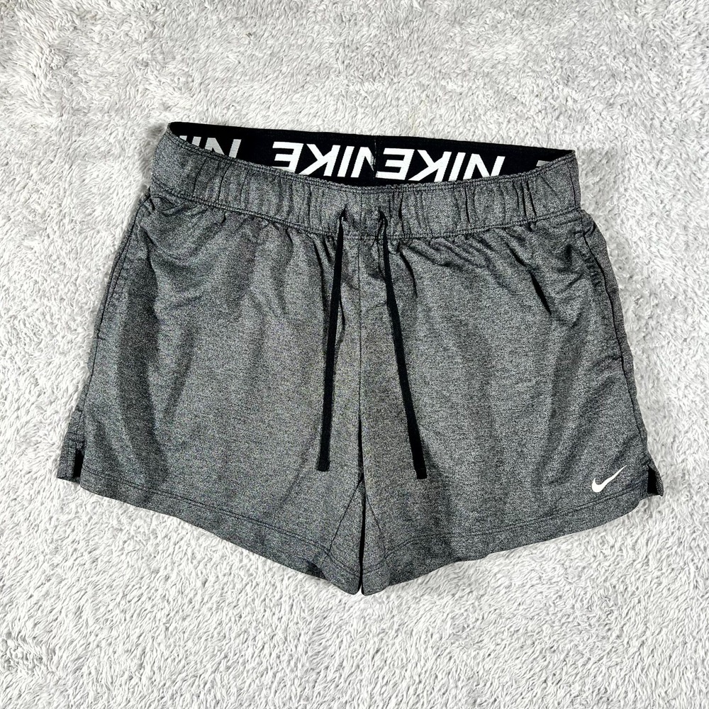 Nike Dri-FIT Attack Shorts Womens Medium Gray Logo Athletic Running Drawstring
